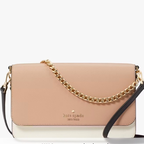 Kate spade ♠️ colorblock crossbody shoulder bag tan and white exterior EUC W/COA - Picture 1 of 11